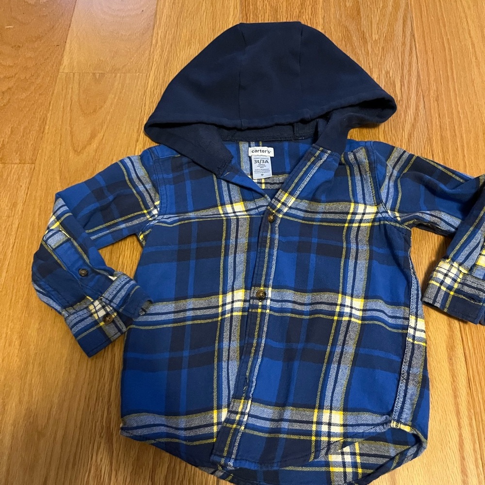 Carter's Blue and Yellow Plaid Hooded Shirt